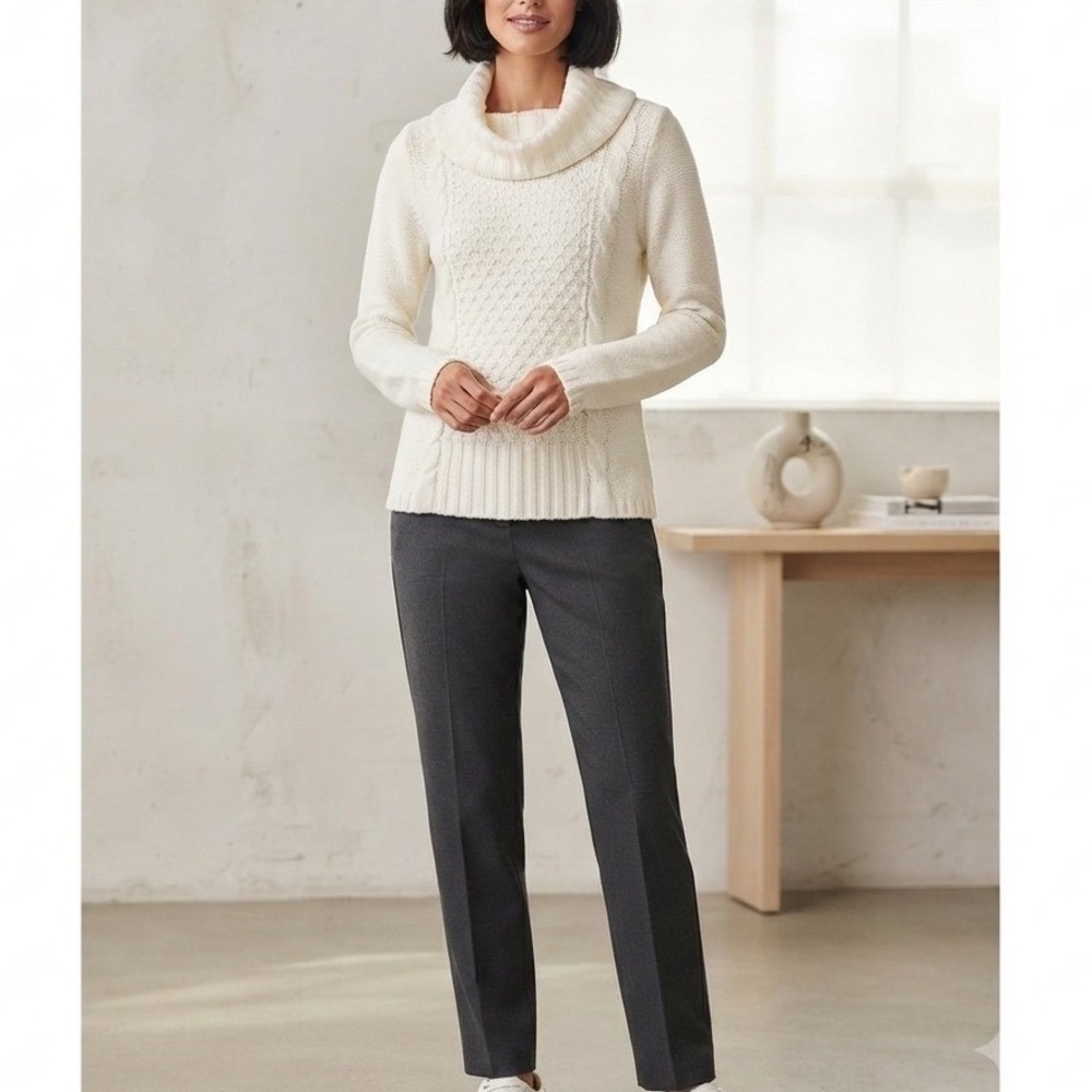 Cato Ivory Cable Knit‎ Cowl Neck Sweater L Sparkle Accents Warm Winter Pullover